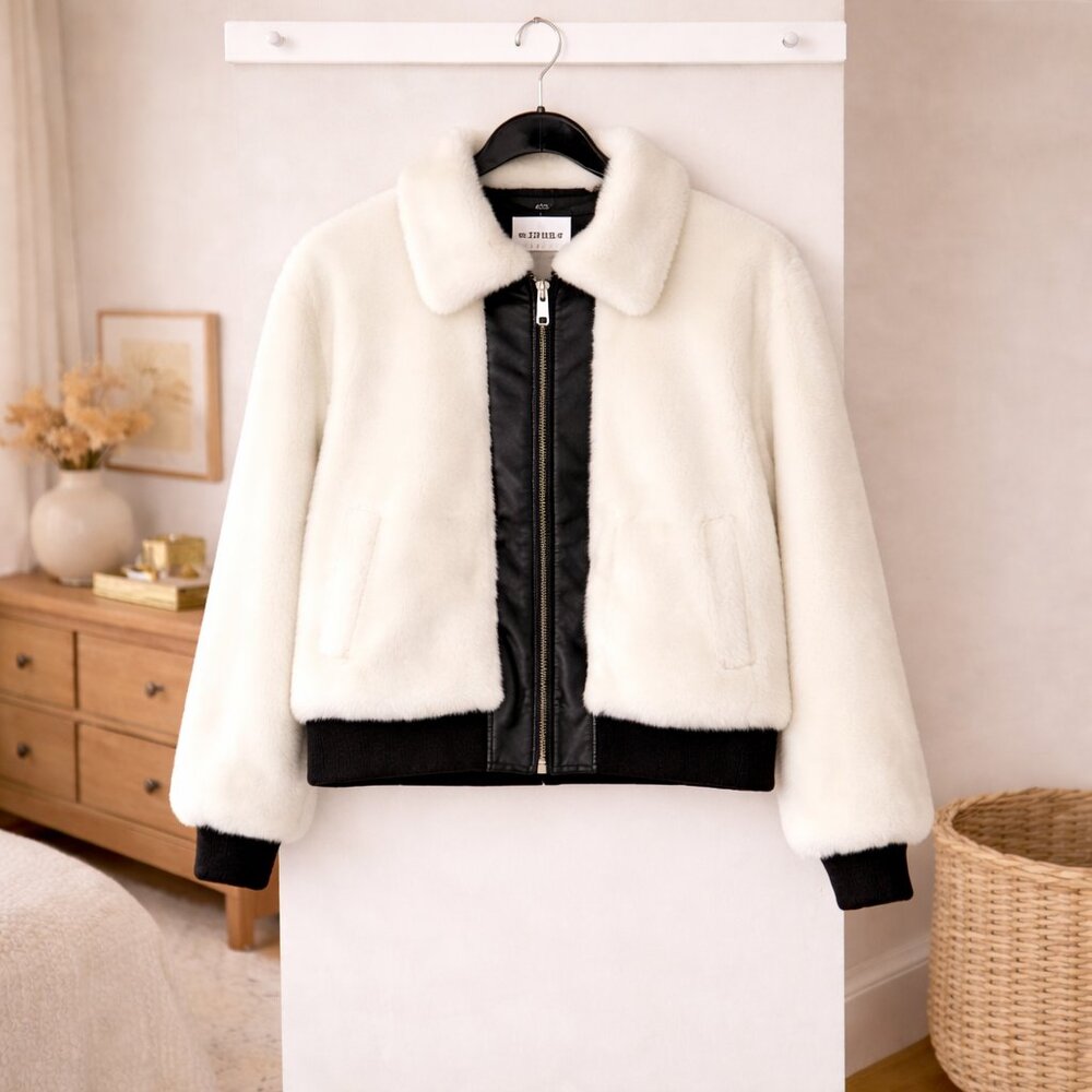 Vigoss White and Black Faux Fur Sherpa Jacket Women’s Medium